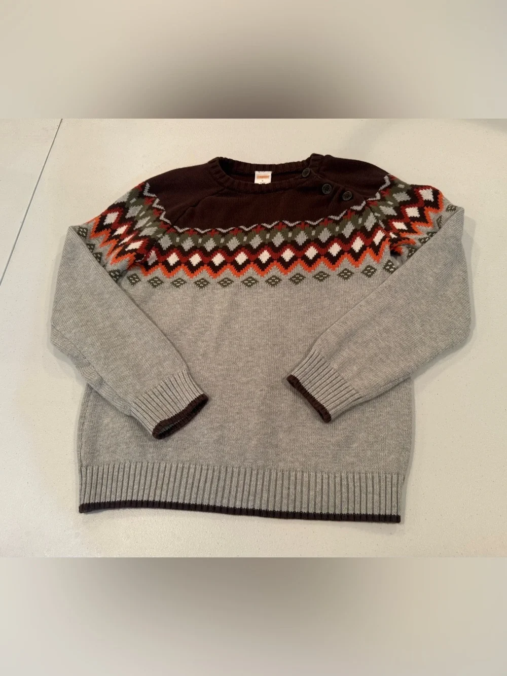 Gymboree Boys Fair Isle Sweater Size 8 Gray Brown Cotton Knit